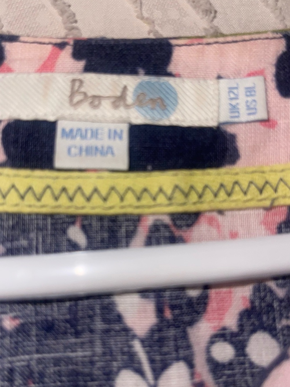 Boden- Floral Navy Women's Dress in Pink & Olive zips on the side - Picture 13 of 14